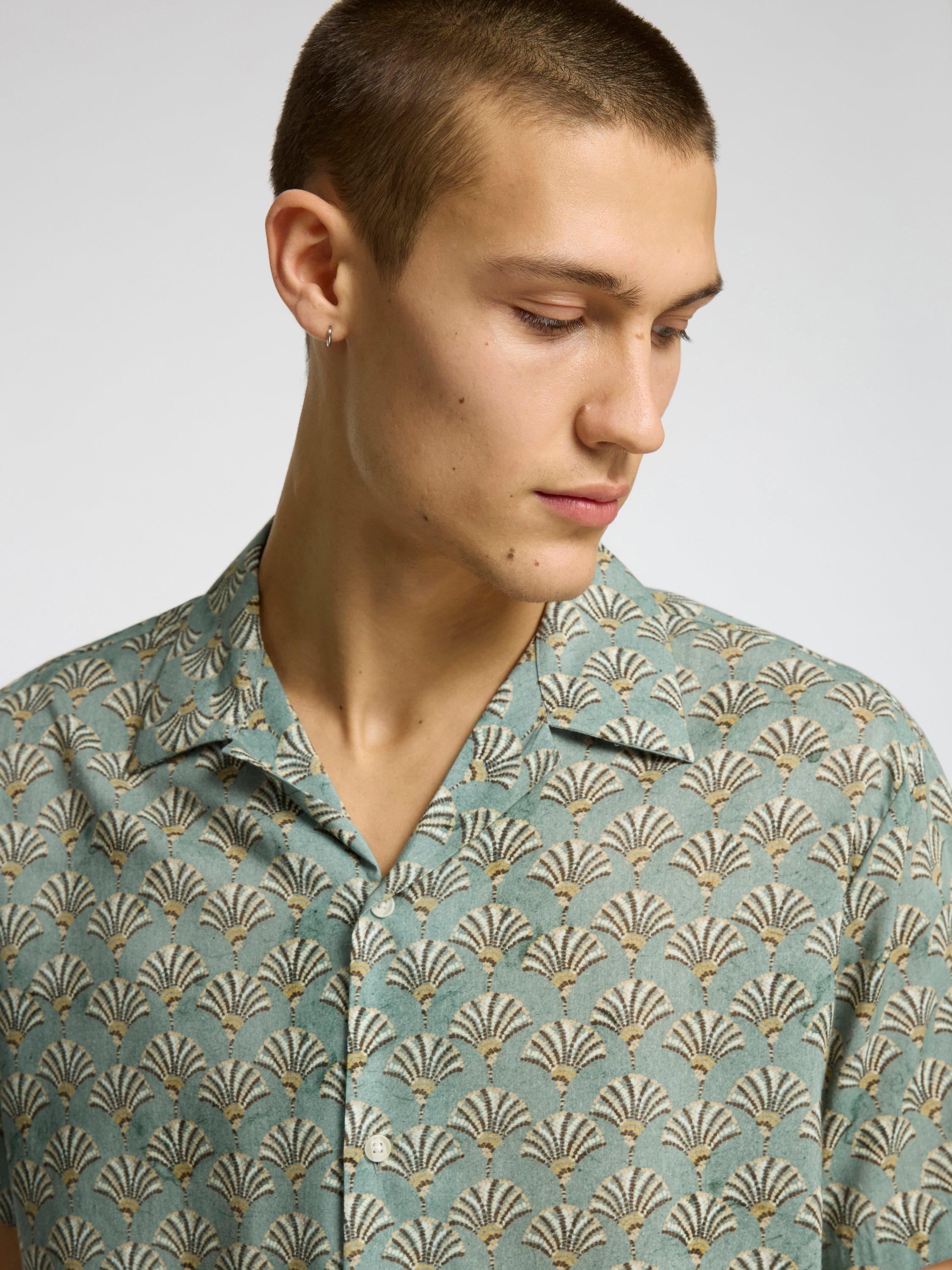 Product image 4 of 6, which shows Selected Air Organic Cotton Modal Regular Fit Shirt, Iceberg Green Fan, S