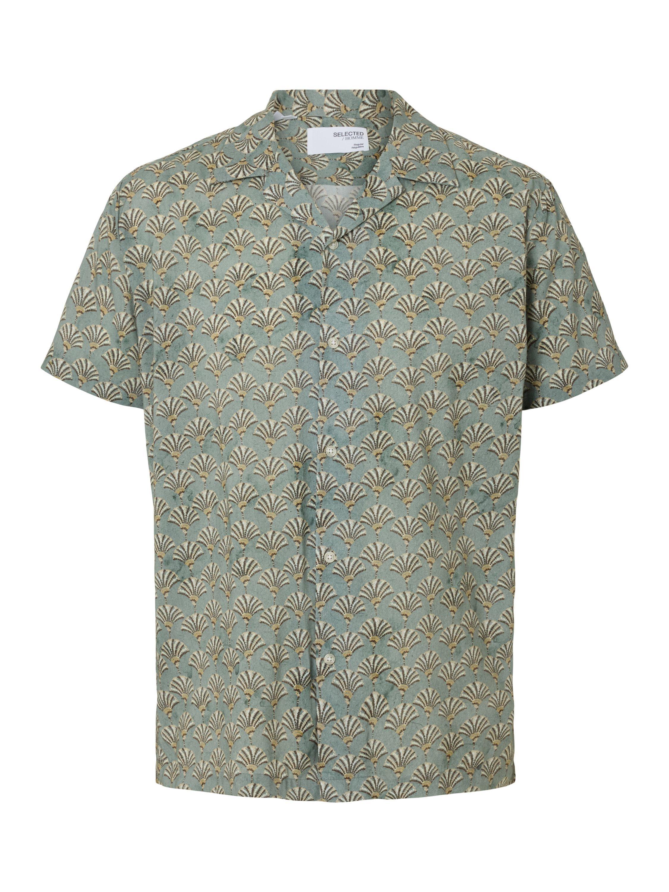 Product image 6 of 6, which shows Selected Air Organic Cotton Modal Regular Fit Shirt, Iceberg Green Fan, S