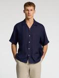SELECTED HOMME Linen Regular Fit Resort Shirt, Navy Blazer