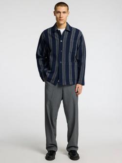 Selected Waffle Stripe Organic Cotton Blend Regular Fit Shirt, Sky Captain Stripes - view 2, Sky Captain Stripes