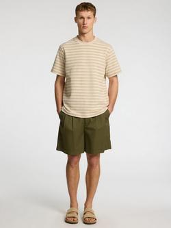 Selected Organic Cotton Linen Blend Pleated Regular Fit Shorts, Kalamata - view 2, Kalamata