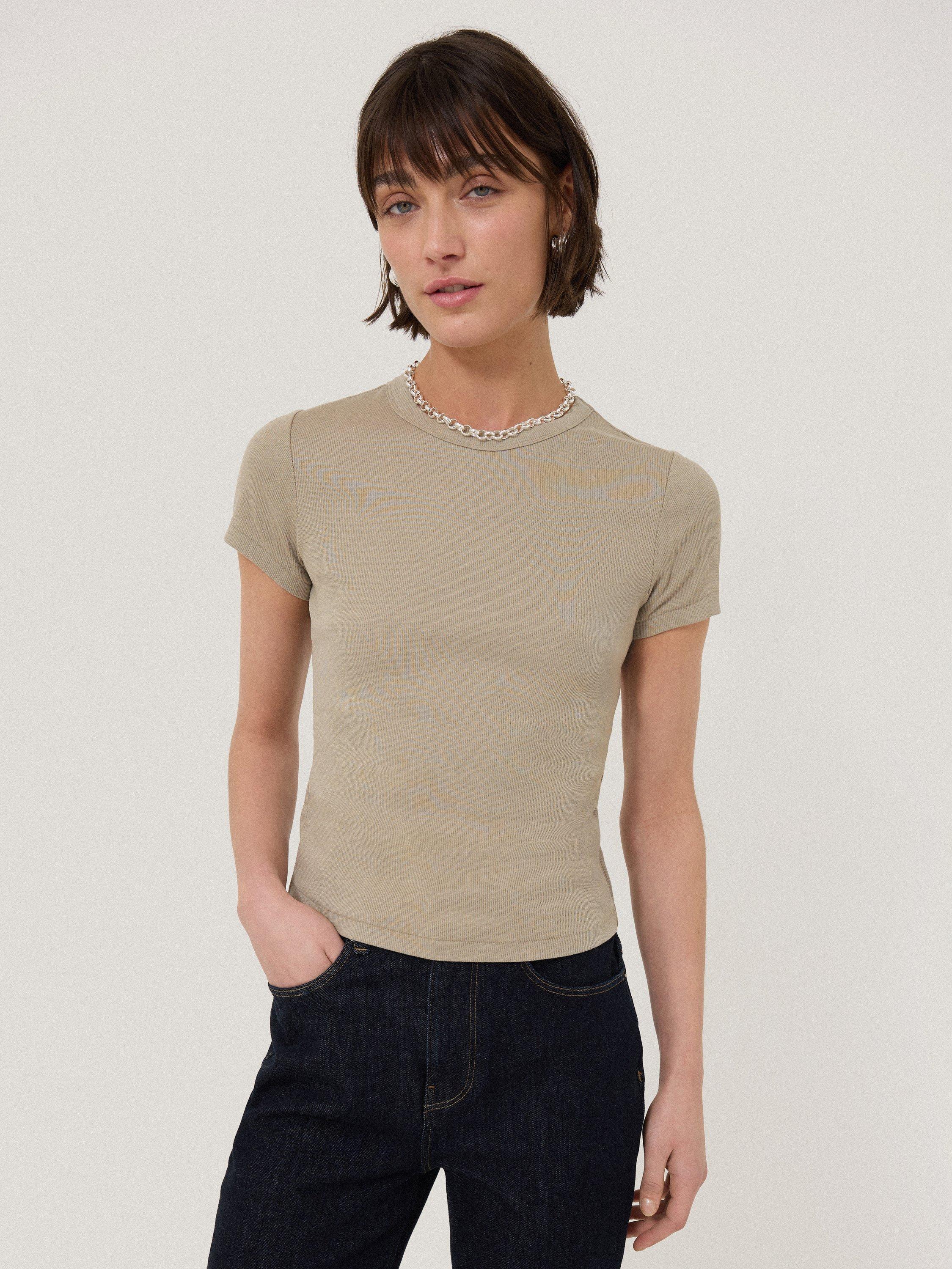 Product image 1 of 5, which shows Jigsaw Fine Cotton Baby Tee T-Shirt, Grey, XS