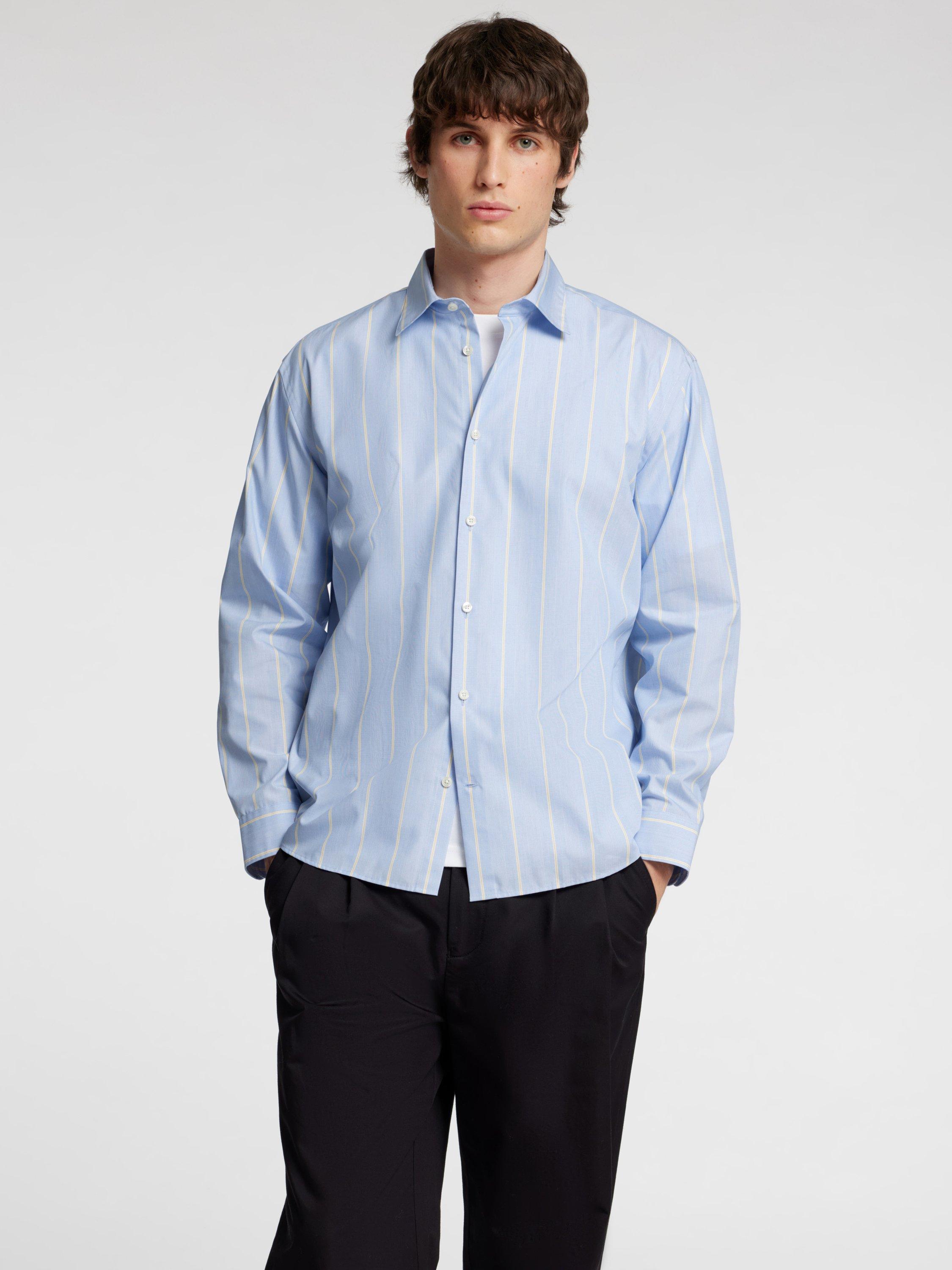 Product image 1 of 6, which shows Selected Cotton Poplin Stripe Shirt, Light Blue Stripes, S