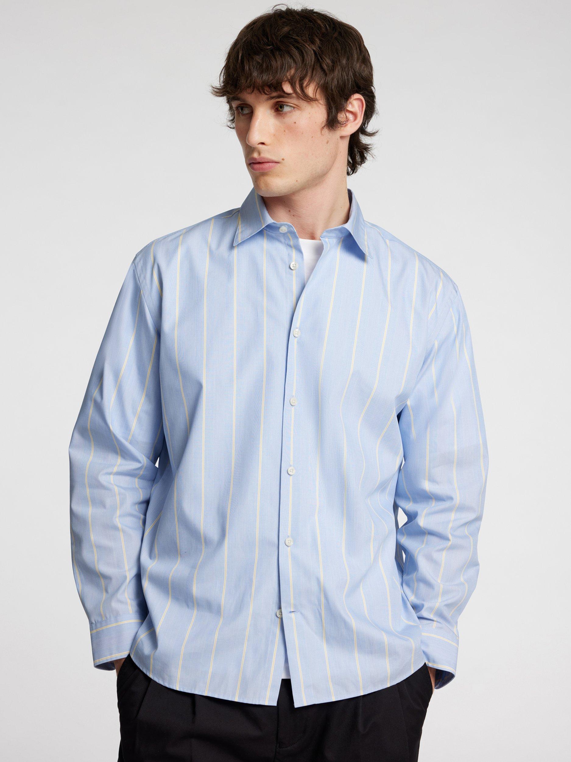 Product image 2 of 6, which shows Selected Cotton Poplin Stripe Shirt, Light Blue Stripes, S