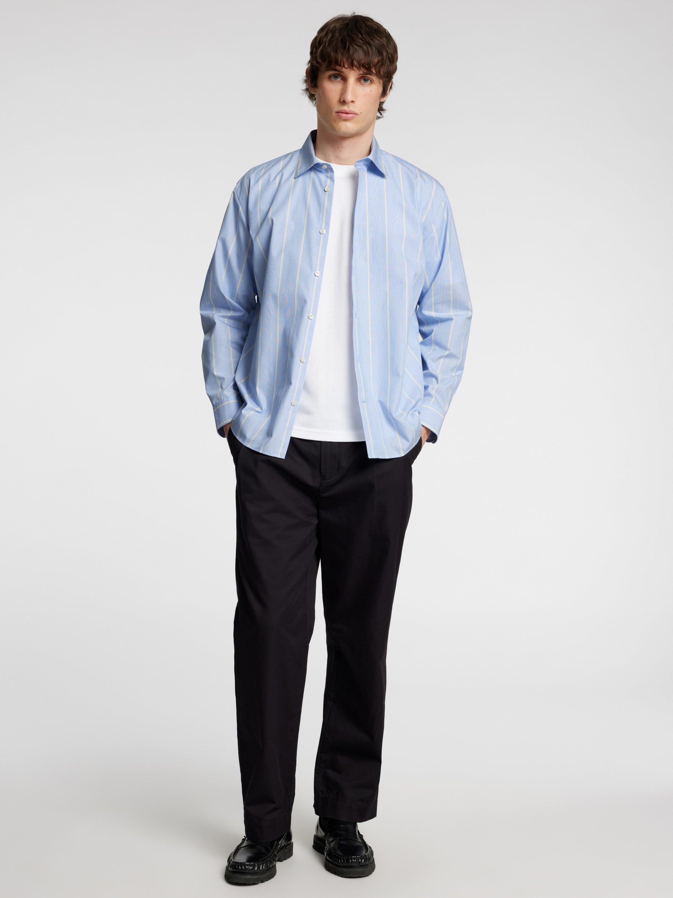 Product image 3 of 6, which shows Selected Cotton Poplin Stripe Shirt, Light Blue Stripes, S