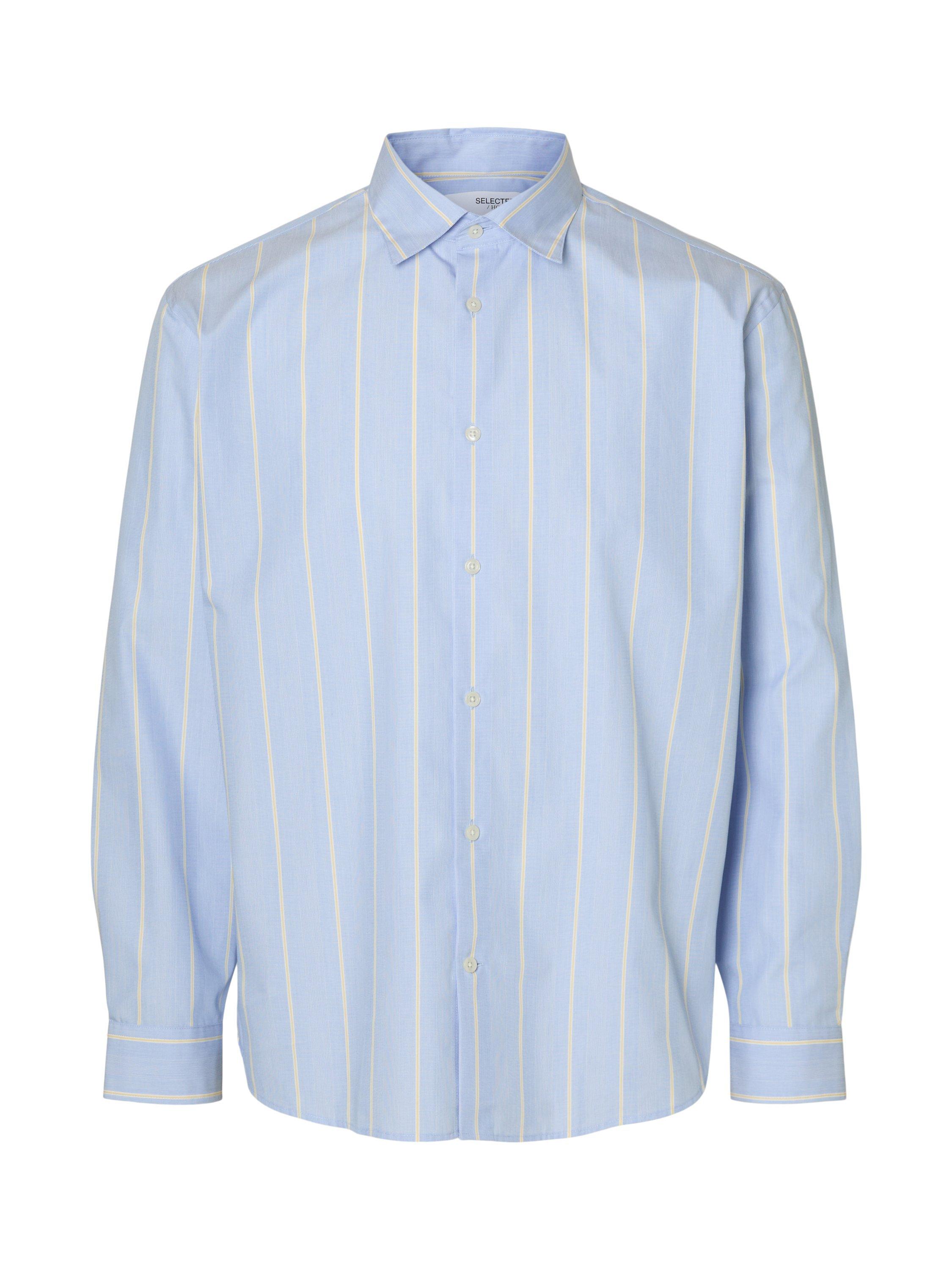 Product image 6 of 6, which shows Selected Cotton Poplin Stripe Shirt, Light Blue Stripes, S