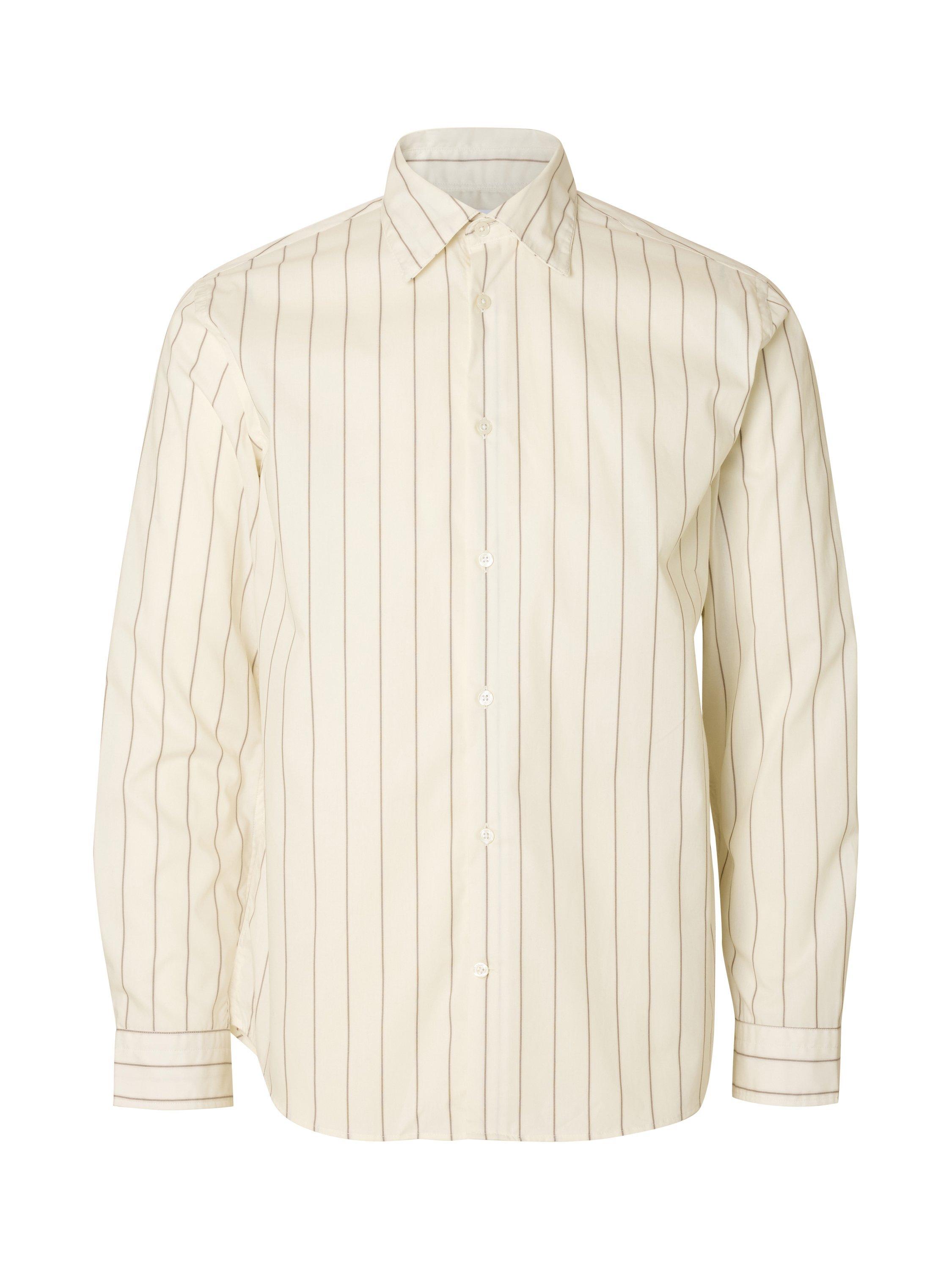 Product image 6 of 6, which shows Selected Cotton Regular Fit Stripe Shirt, Egret Stripes, S