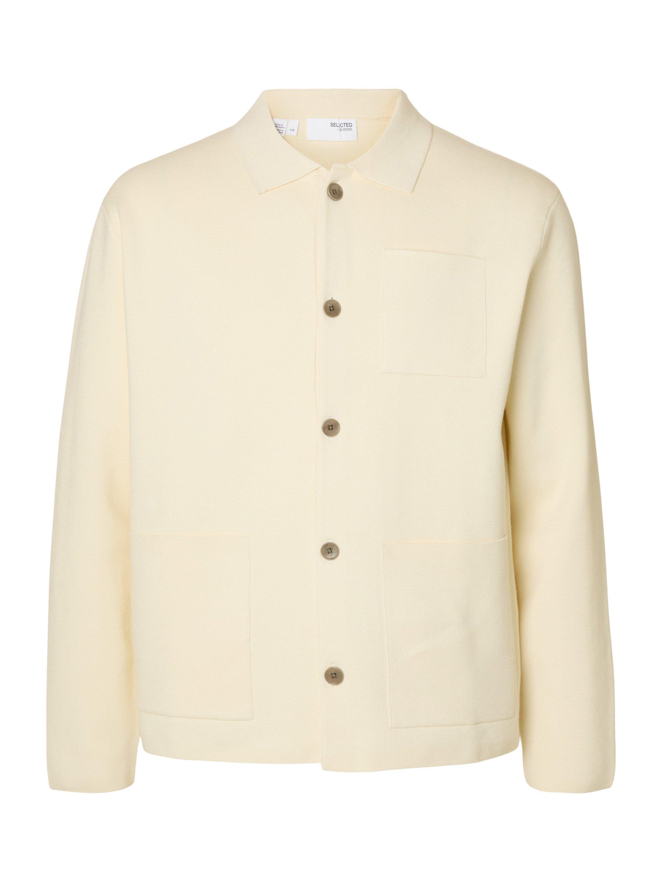 Selected Relaxed Fit Knit Polo Cardigan, Cream
