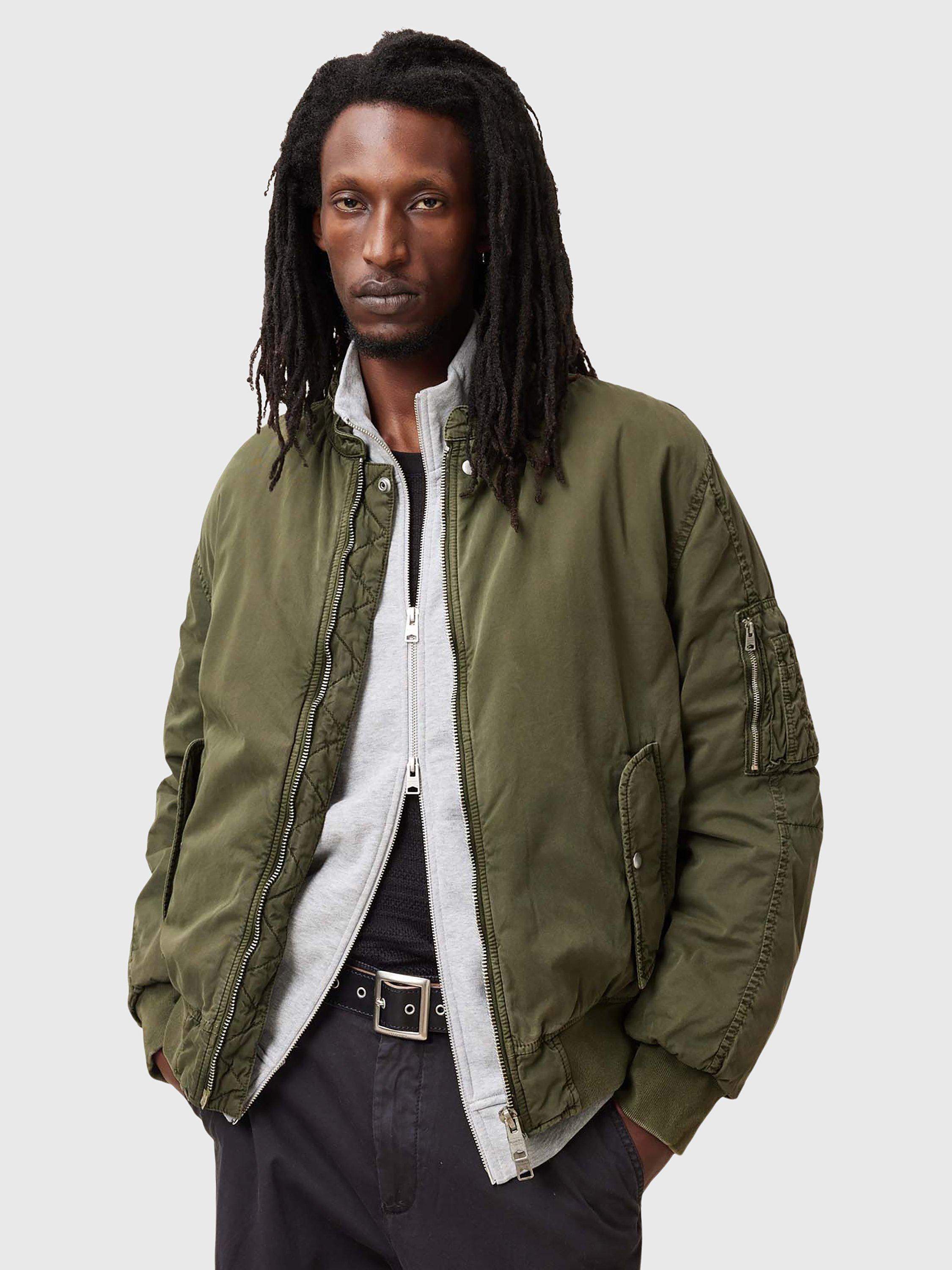 Product image 1 of 6, which shows AllSaints Banner Bomber Jacket, Mid Green, L