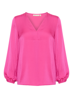 InWear Rindal V-Neck Pleat Detail Blouse, Fuchsia Pink