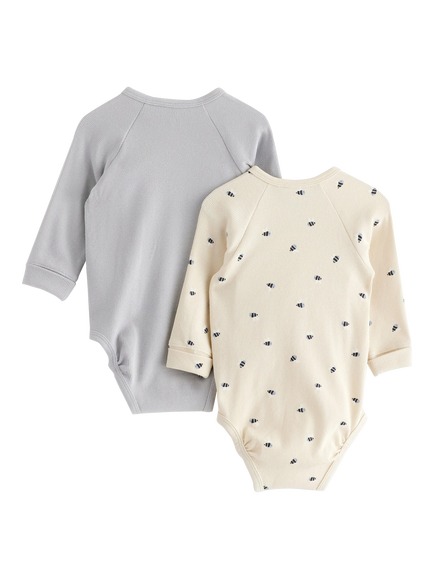 Lindex Baby Bumblebee Ribbed Wrap Front Long Sleeve Bodysuits, Pack of 2, Light Dusty Blue - view 2, Light Dusty Blue