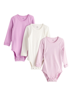 Lindex Baby Long Sleeve Bodysuits, Pack of 3, Light Lilac, Light Lilac