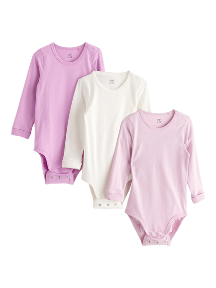 Lindex Baby Long Sleeve Bodysuits, Pack of 3, Light Lilac, Light Lilac