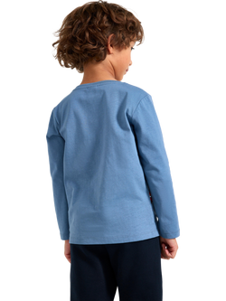 Lindex Kids' Fire Truck Long Sleeve Top, Dusty Blue - view 2, Dusty Blue