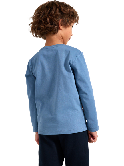 Lindex Kids' Fire Truck Long Sleeve Top, Dusty Blue - view 2, Dusty Blue