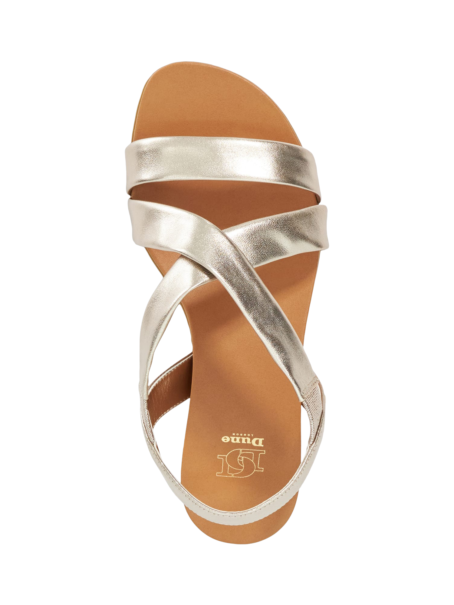 Product image 2 of 5, which shows Dune London Landies Metallic Leather Sandals, Gold, 3