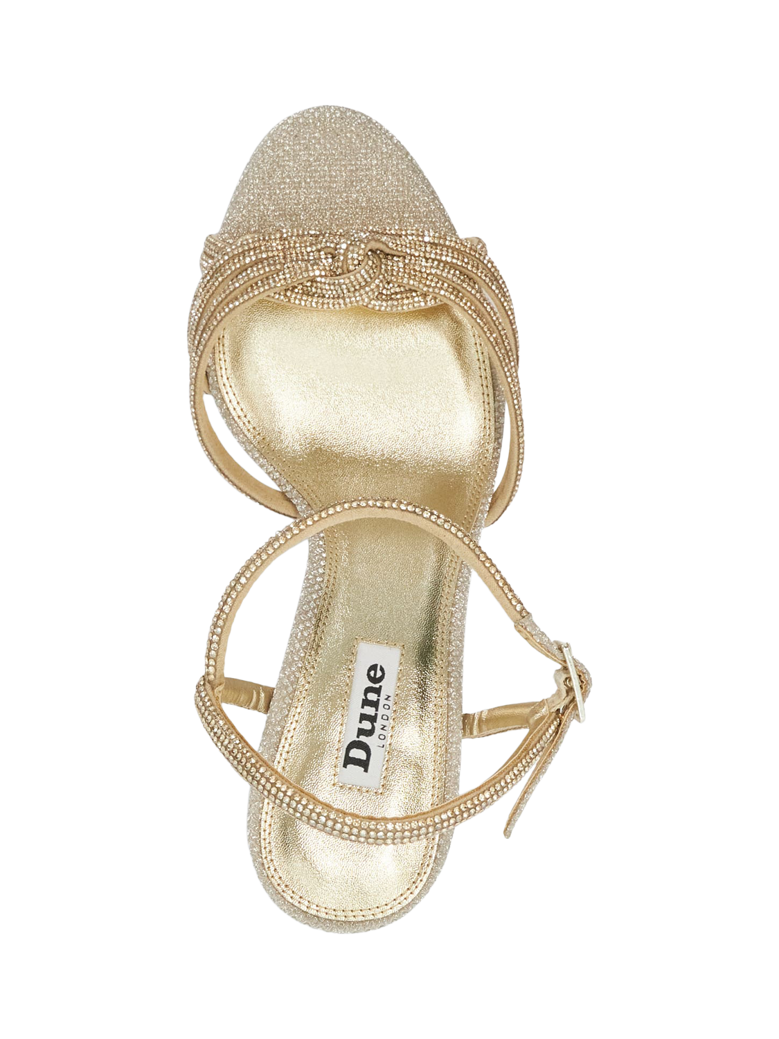 Product image 3 of 6, which shows Dune London Marvelous Diamante Stiletto Heel Sandals, Gold, 3