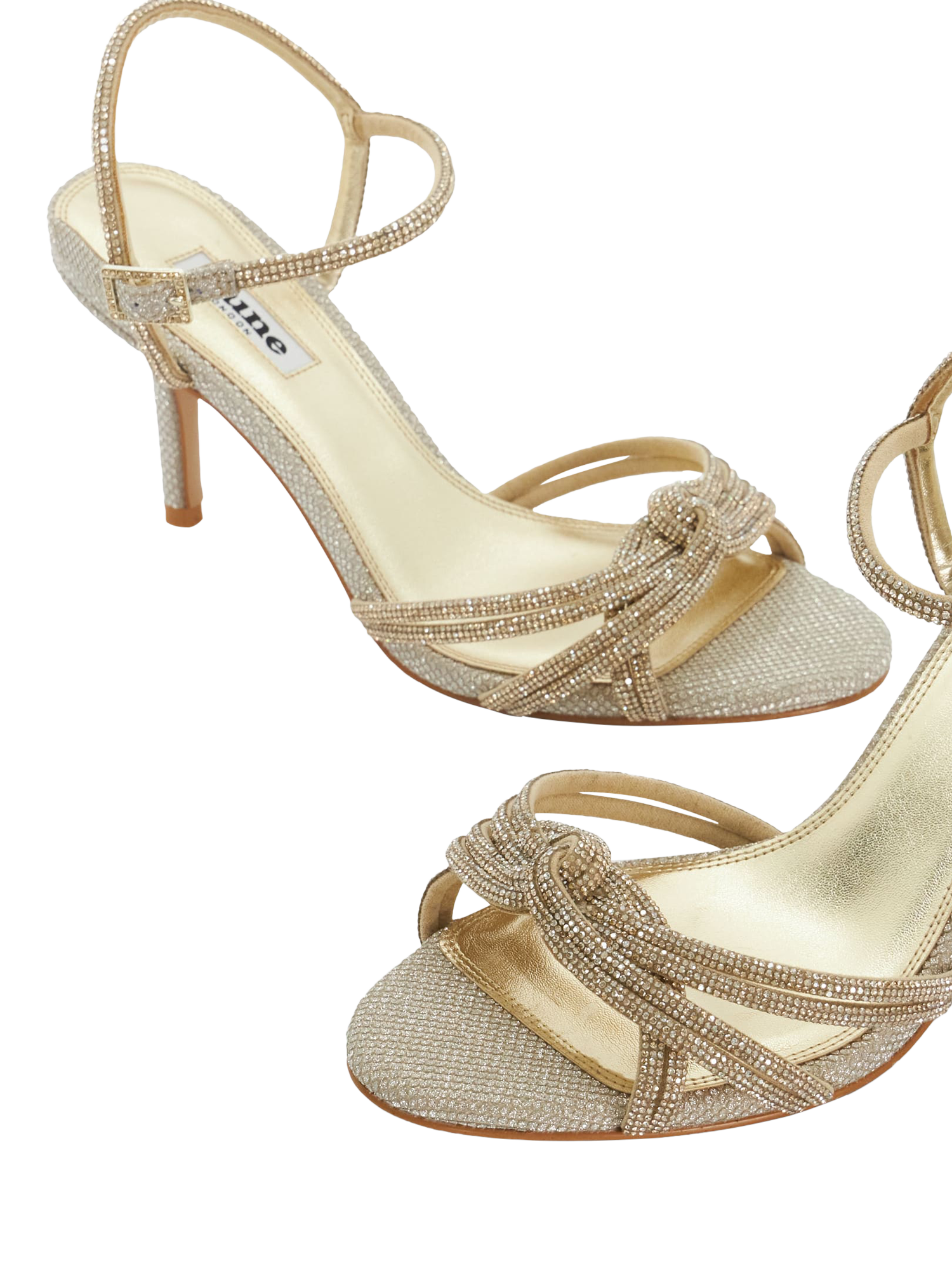 Product image 6 of 6, which shows Dune London Marvelous Diamante Stiletto Heel Sandals, Gold, 3