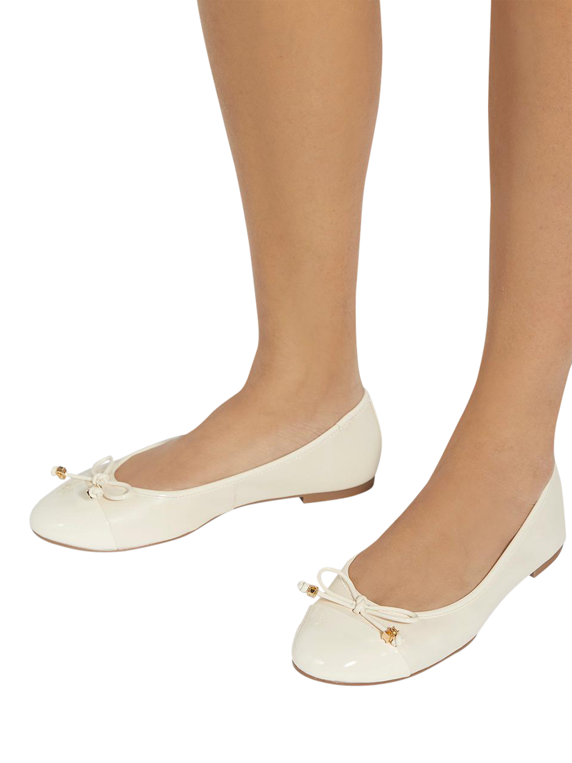 Product image 2 of 6, which shows Dune Hallo Leather Ballerina Pumps, Ecru, 3