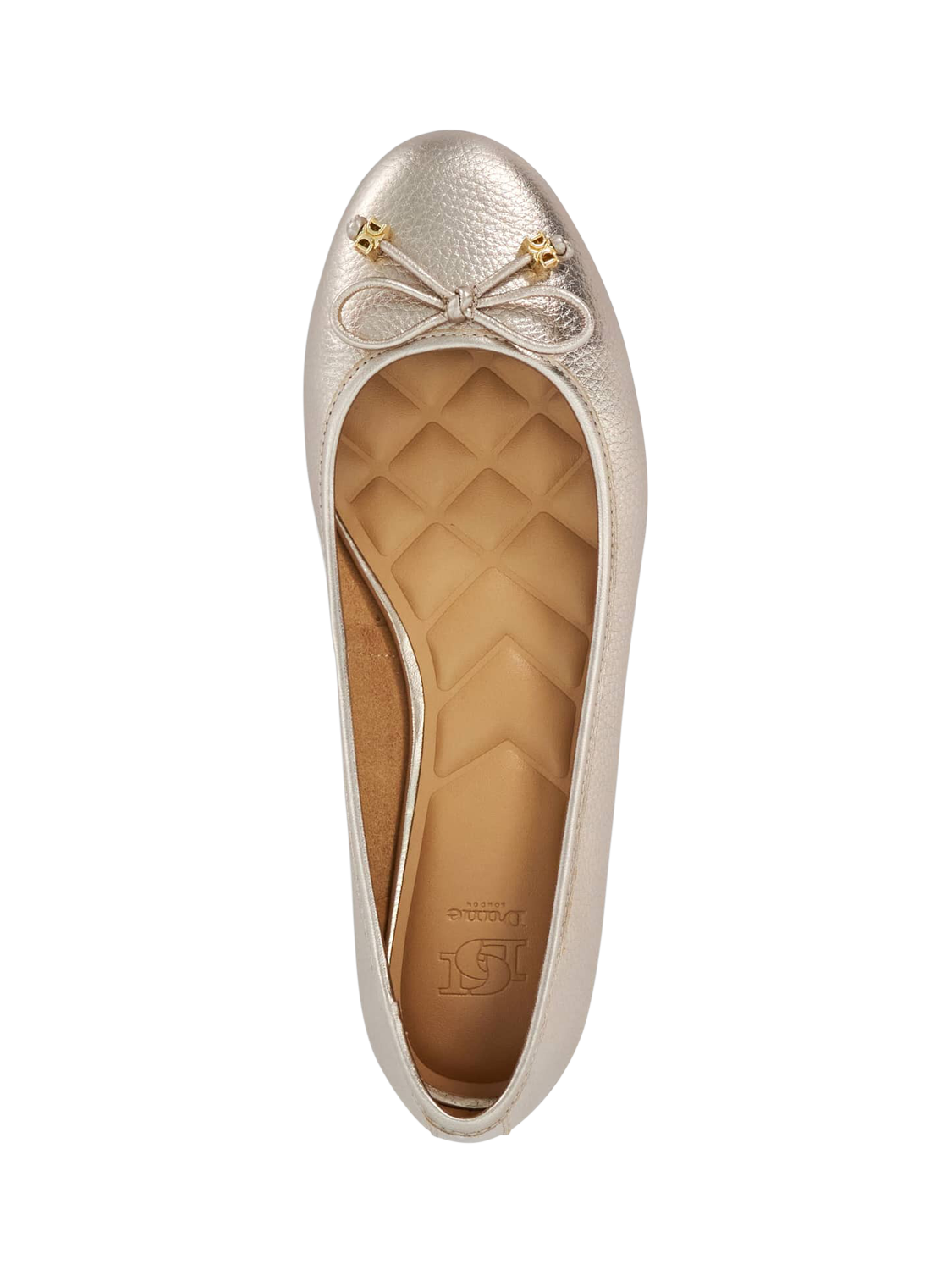 Product image 3 of 6, which shows Dune London Hallo Leather Ballerina Pumps, Gold, 3