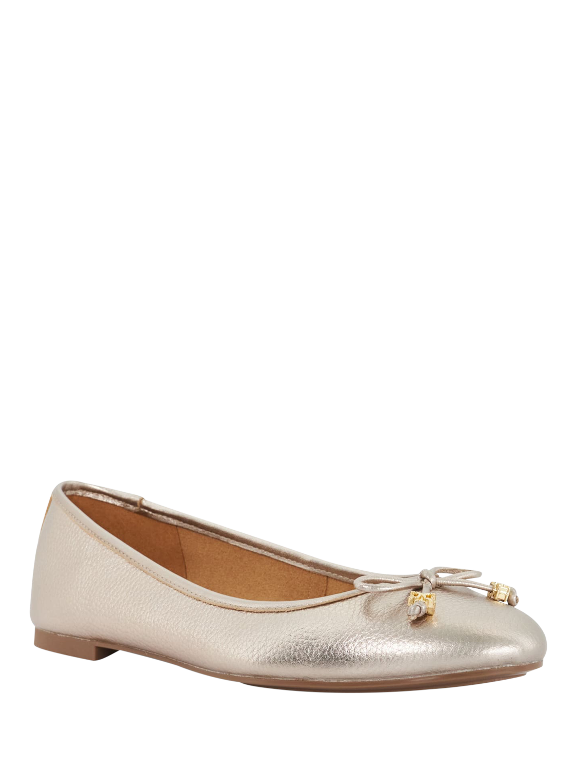 Product image 4 of 6, which shows Dune London Hallo Leather Ballerina Pumps, Gold, 3