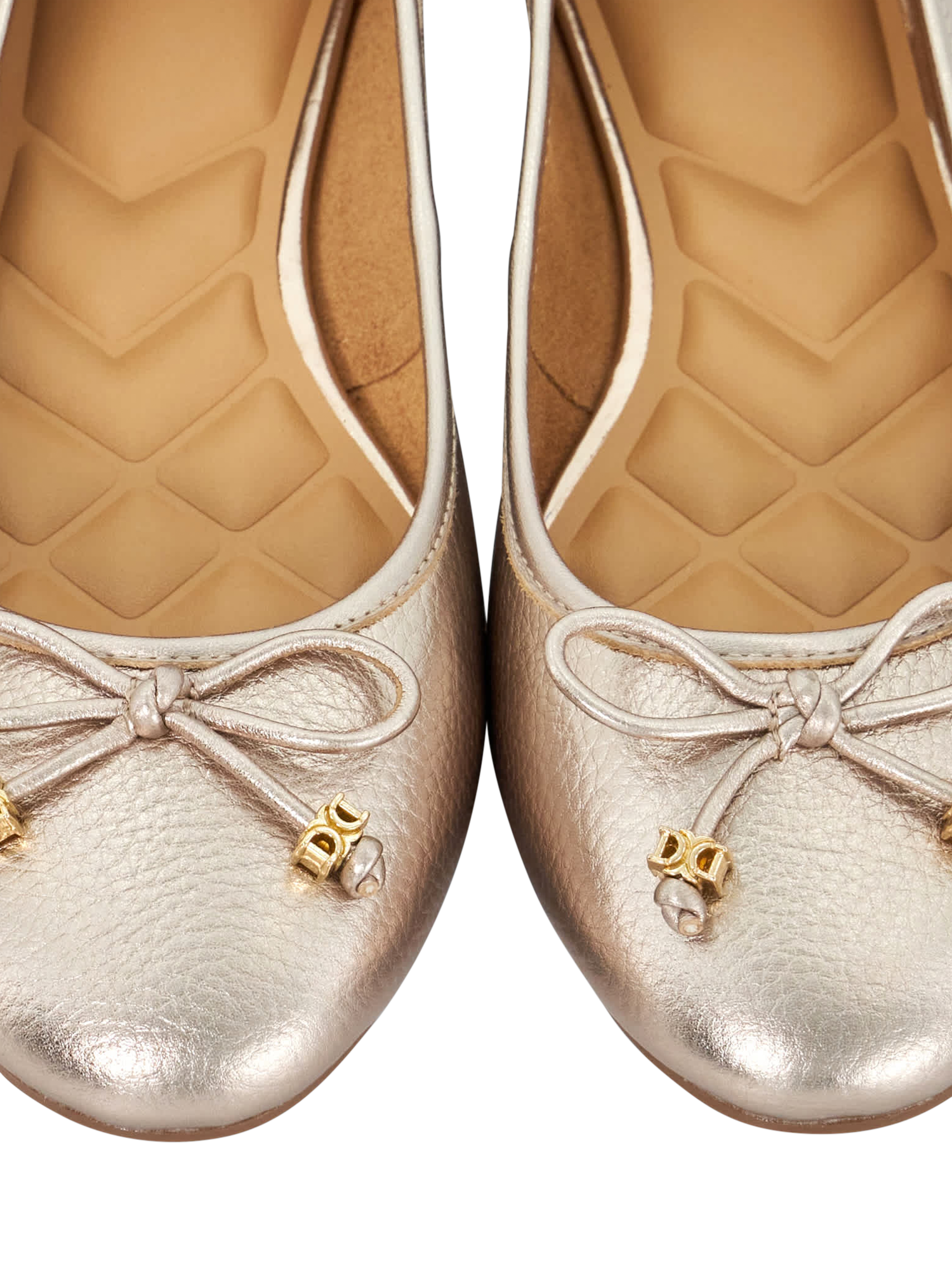 Product image 6 of 6, which shows Dune London Hallo Leather Ballerina Pumps, Gold, 3