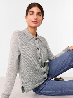 Whistles Isla Wool Blend Ribbed Cardigan, Grey, Grey