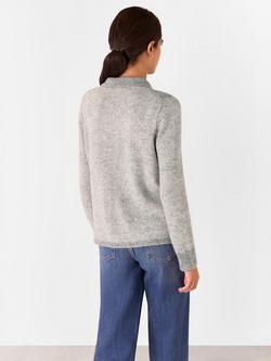 Whistles Isla Wool Blend Ribbed Cardigan, Grey - view 2, Grey