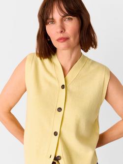 Whistles V-Neck Button Front Pure Wool Sleeveless Cardigan, Yellow, Yellow
