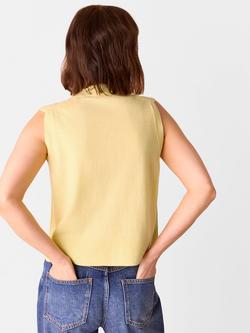 Whistles V-Neck Button Front Pure Wool Sleeveless Cardigan, Yellow - view 2, Yellow
