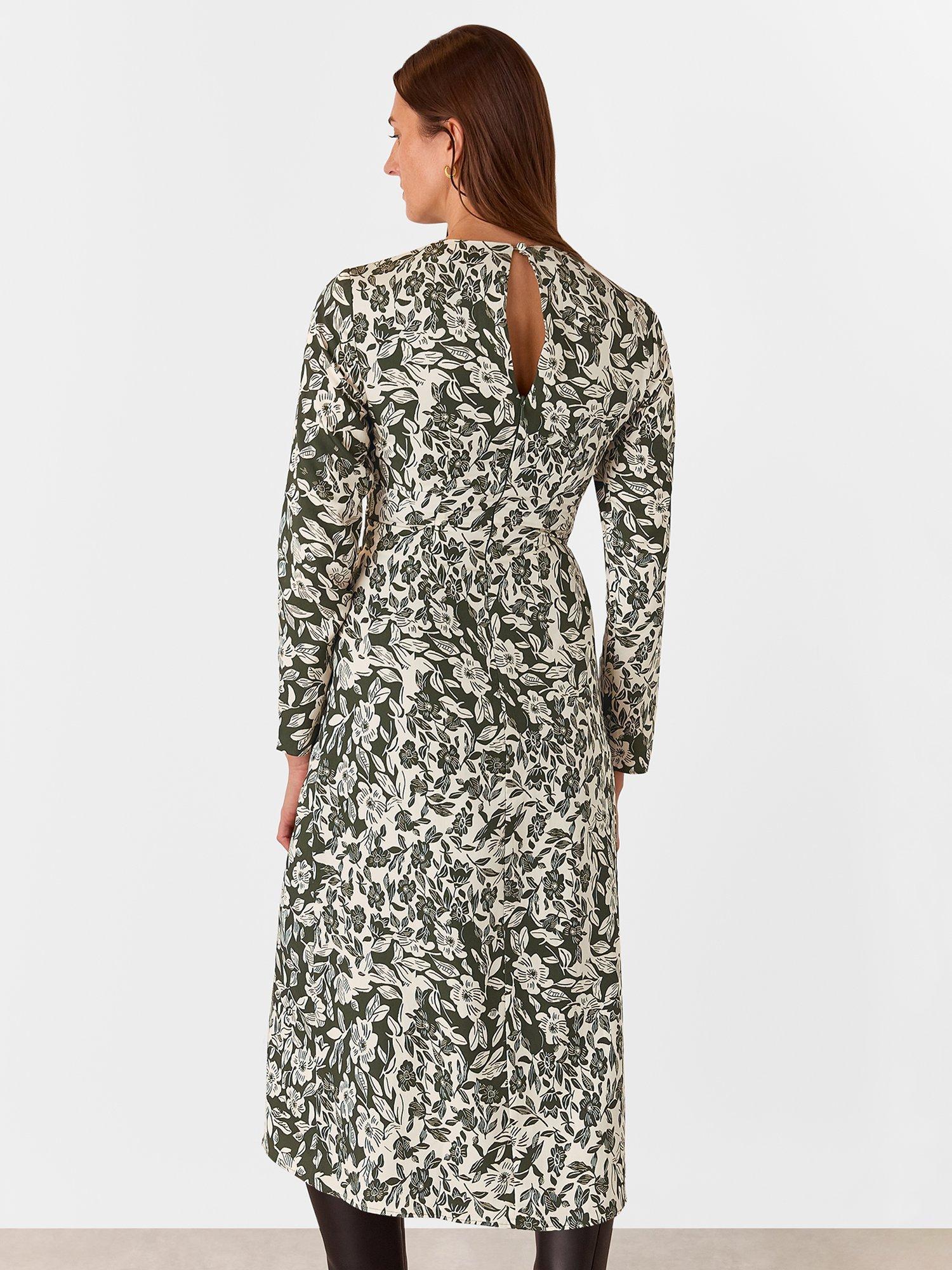 Product image 2 of 5, which shows Whistles Cut Stems Ruched Side Midi Dress, Green/Multi, 6
