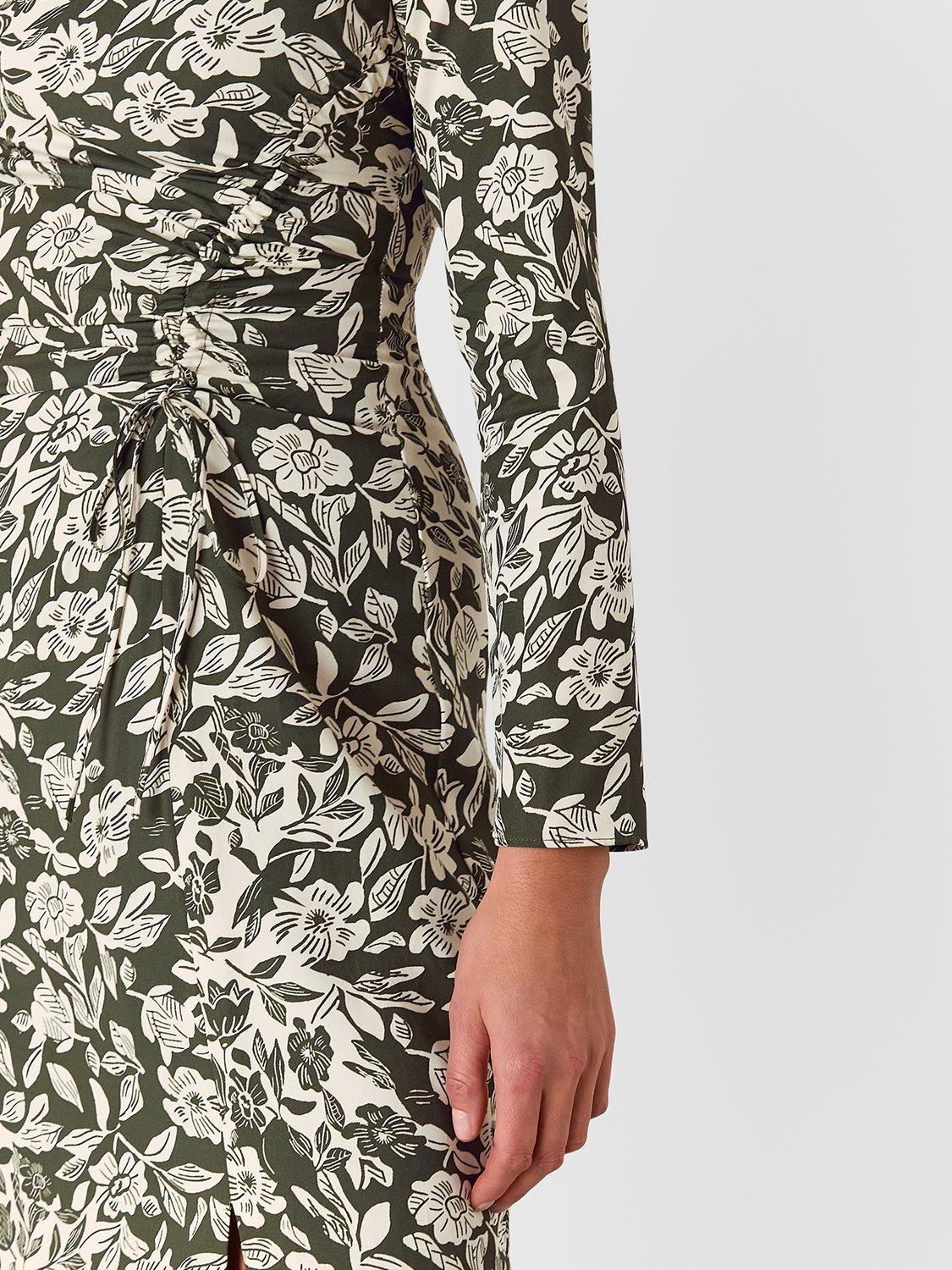 Product image 4 of 5, which shows Whistles Cut Stems Ruched Side Midi Dress, Green/Multi, 6
