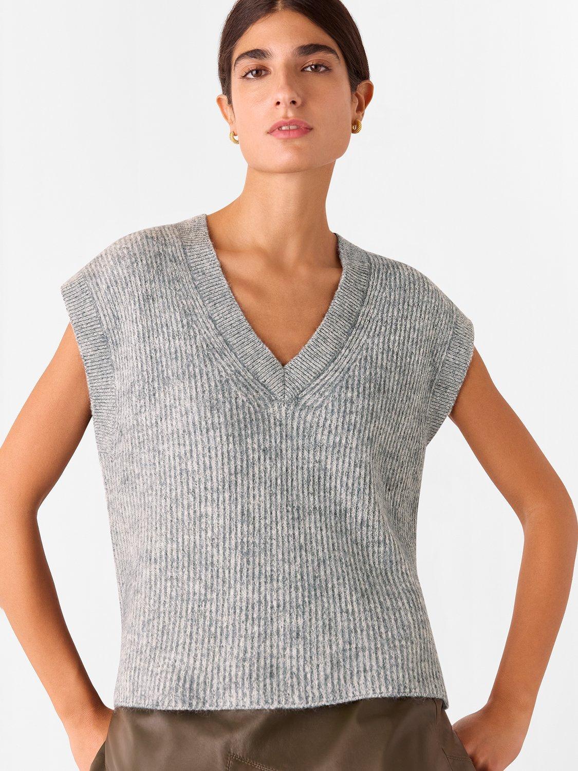 Product image 1 of 7, which shows Whistles Elsa Wool Blend Ribbed Tank, Grey, XS