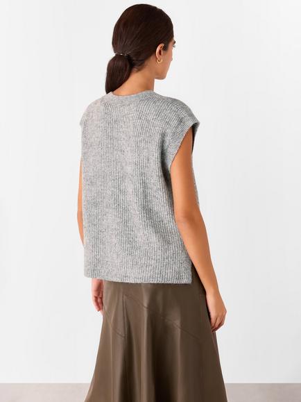 Whistles Elsa Wool Blend Ribbed Tank, Grey - view 2, Grey