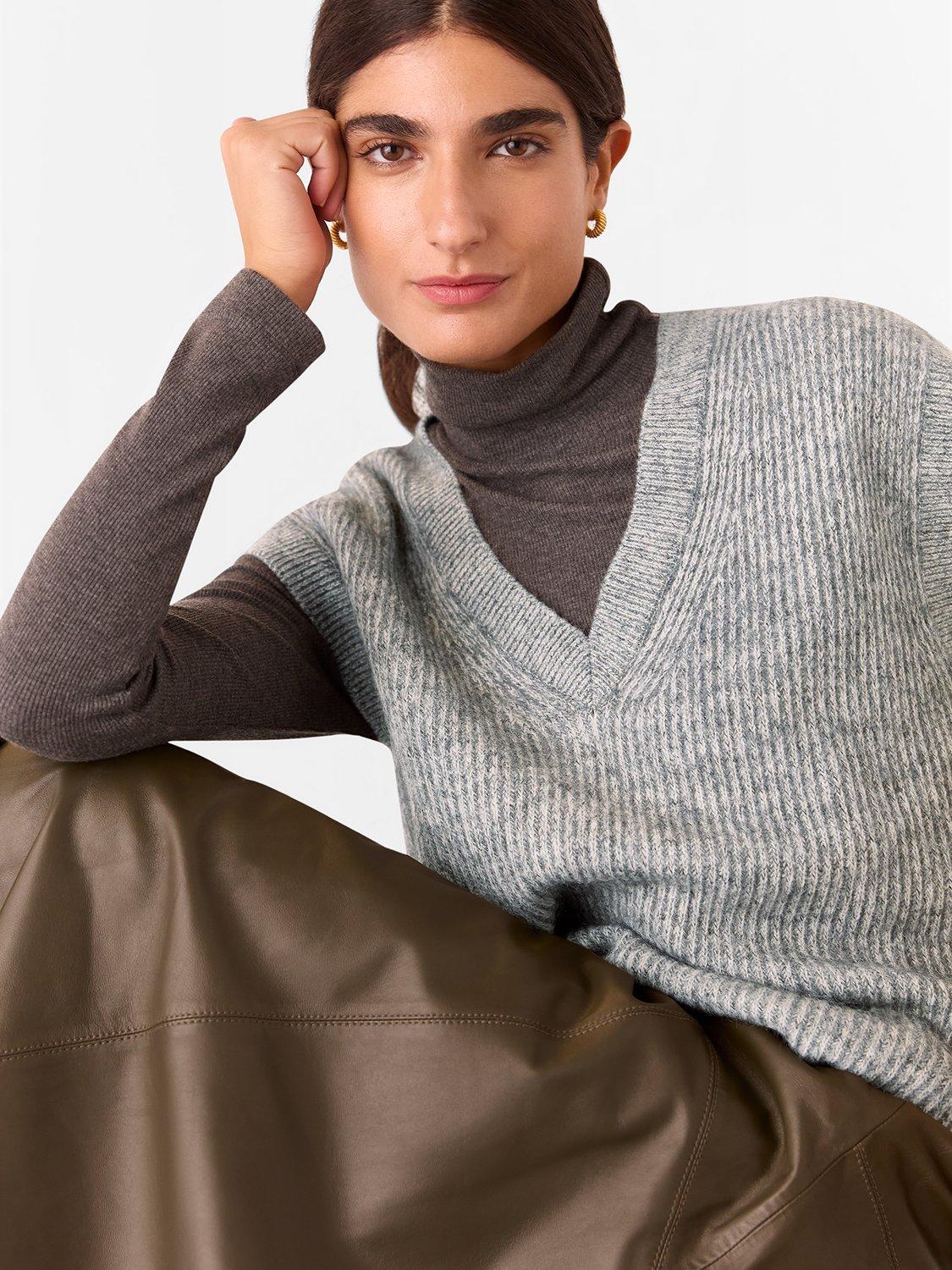 Product image 6 of 7, which shows Whistles Elsa Wool Blend Ribbed Tank, Grey, XS