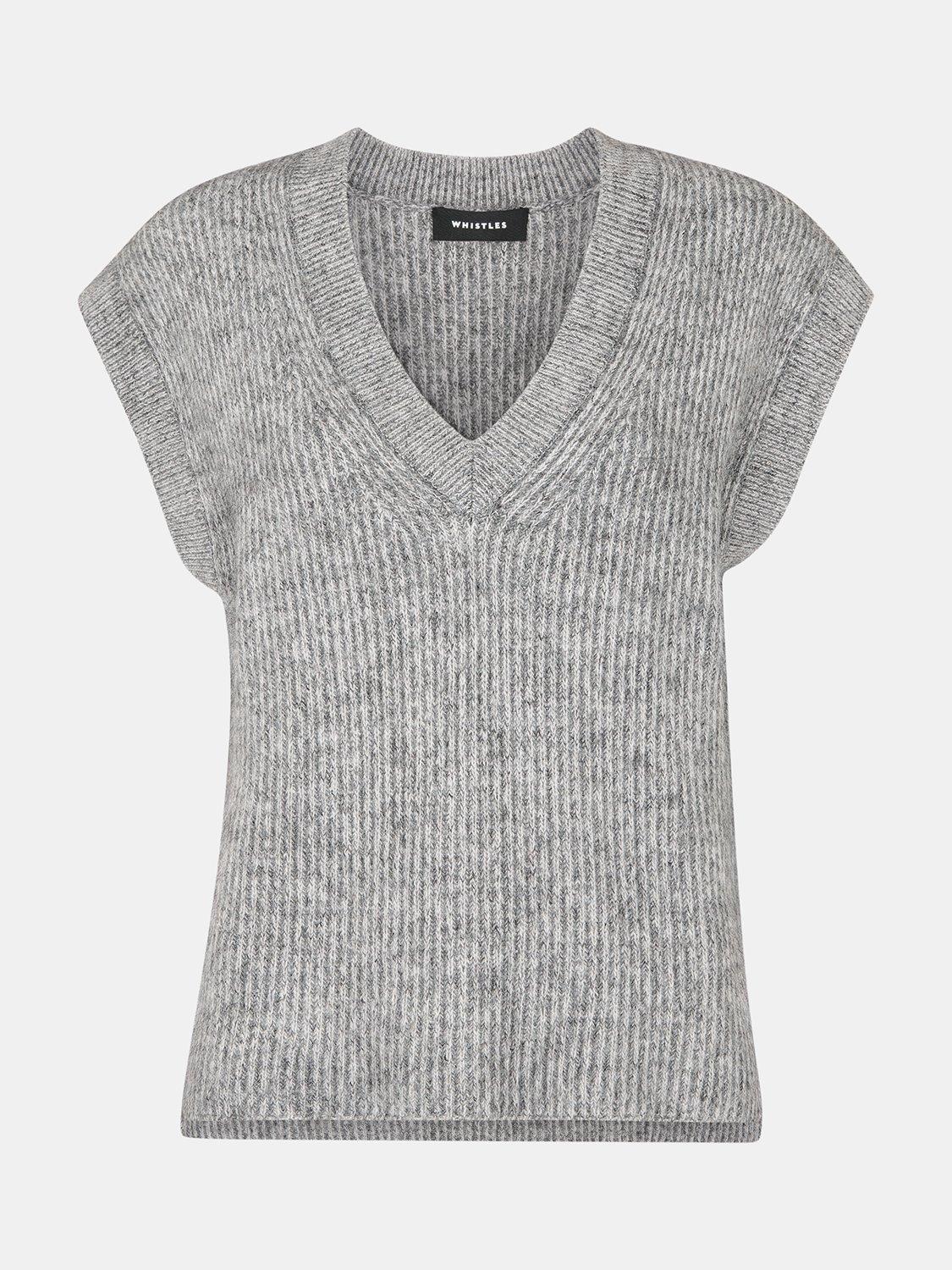 Product image 7 of 7, which shows Whistles Elsa Wool Blend Ribbed Tank, Grey, XS