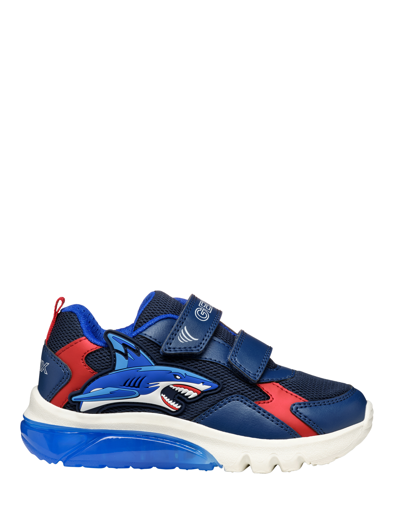 Geox Kids' Ciberdon Light Up Shark Trainers, Navy/Red