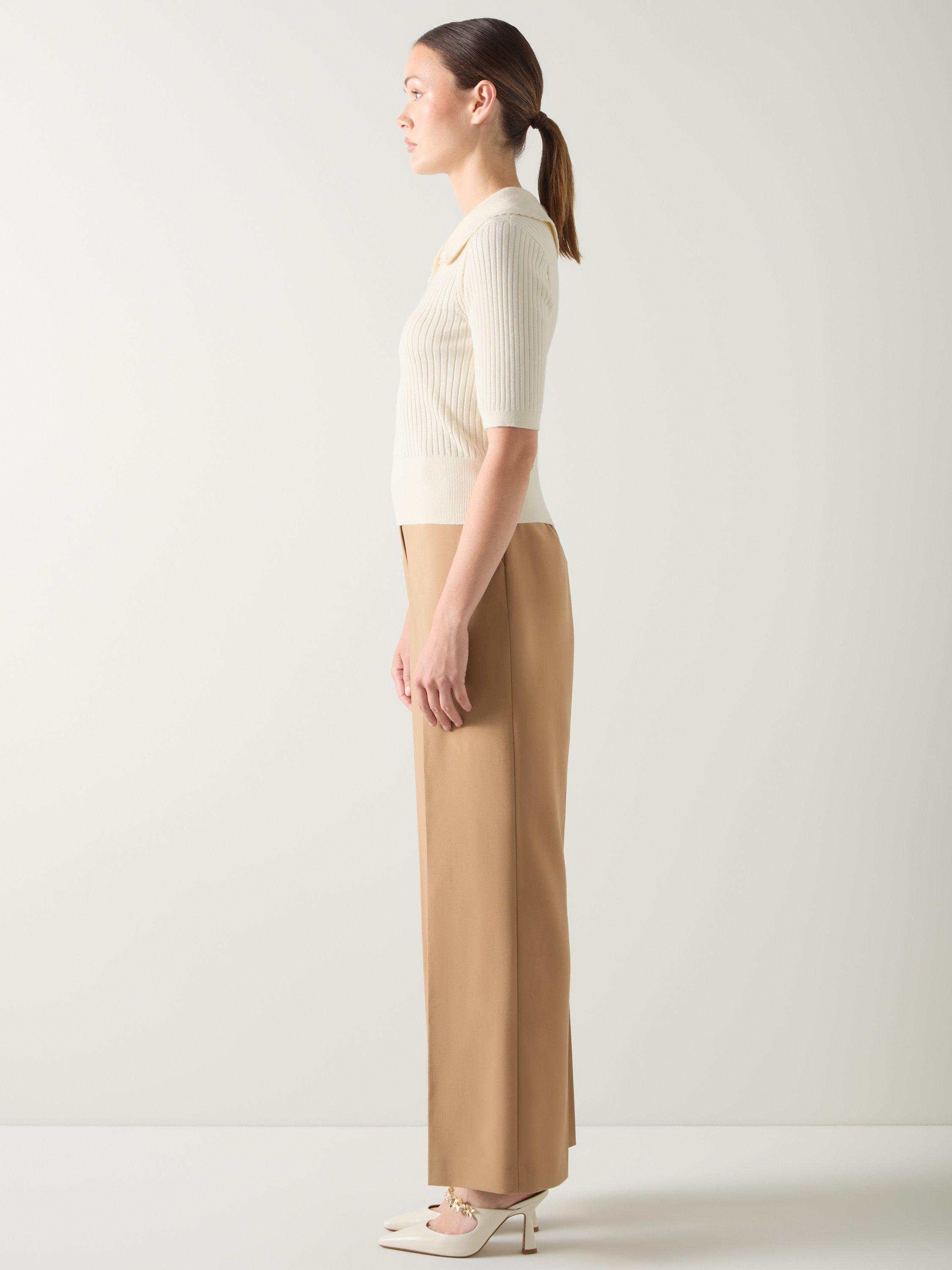 Product image 2 of 5, which shows L.K.Bennett Ophelia Rib Knit Top, Ivory, XS