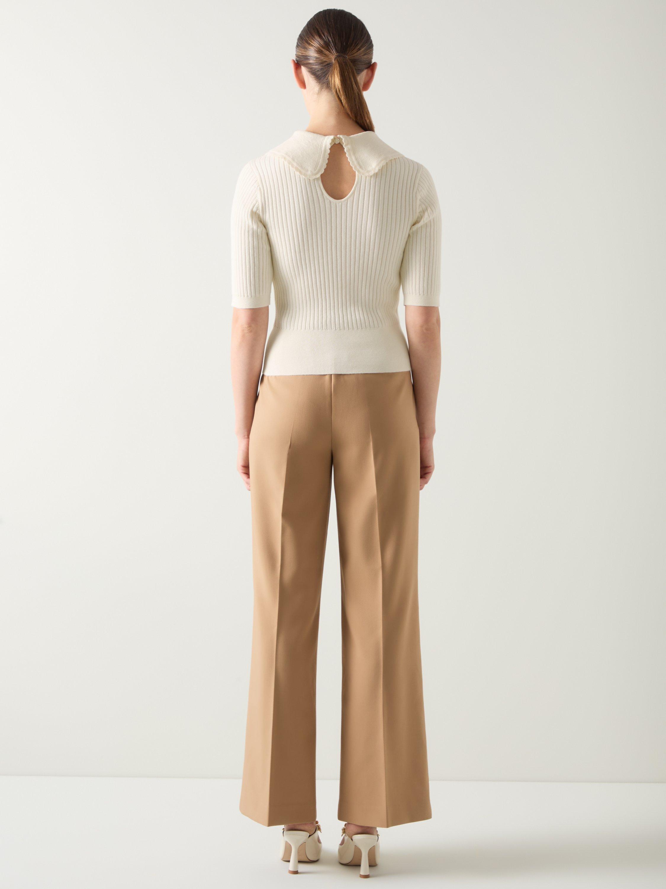 Product image 3 of 5, which shows L.K.Bennett Ophelia Rib Knit Top, Ivory, XS