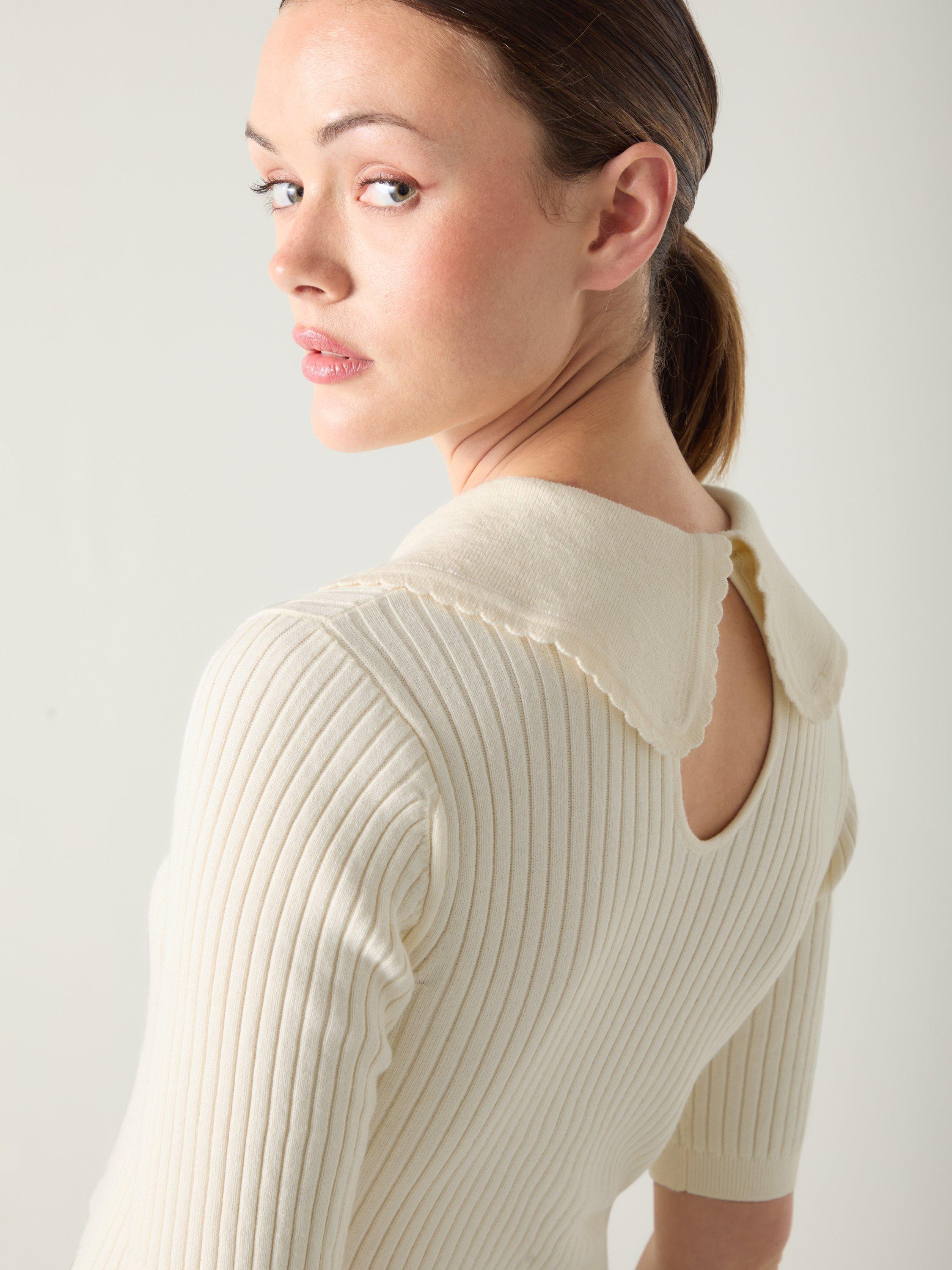 Product image 4 of 5, which shows L.K.Bennett Ophelia Rib Knit Top, Ivory, XS