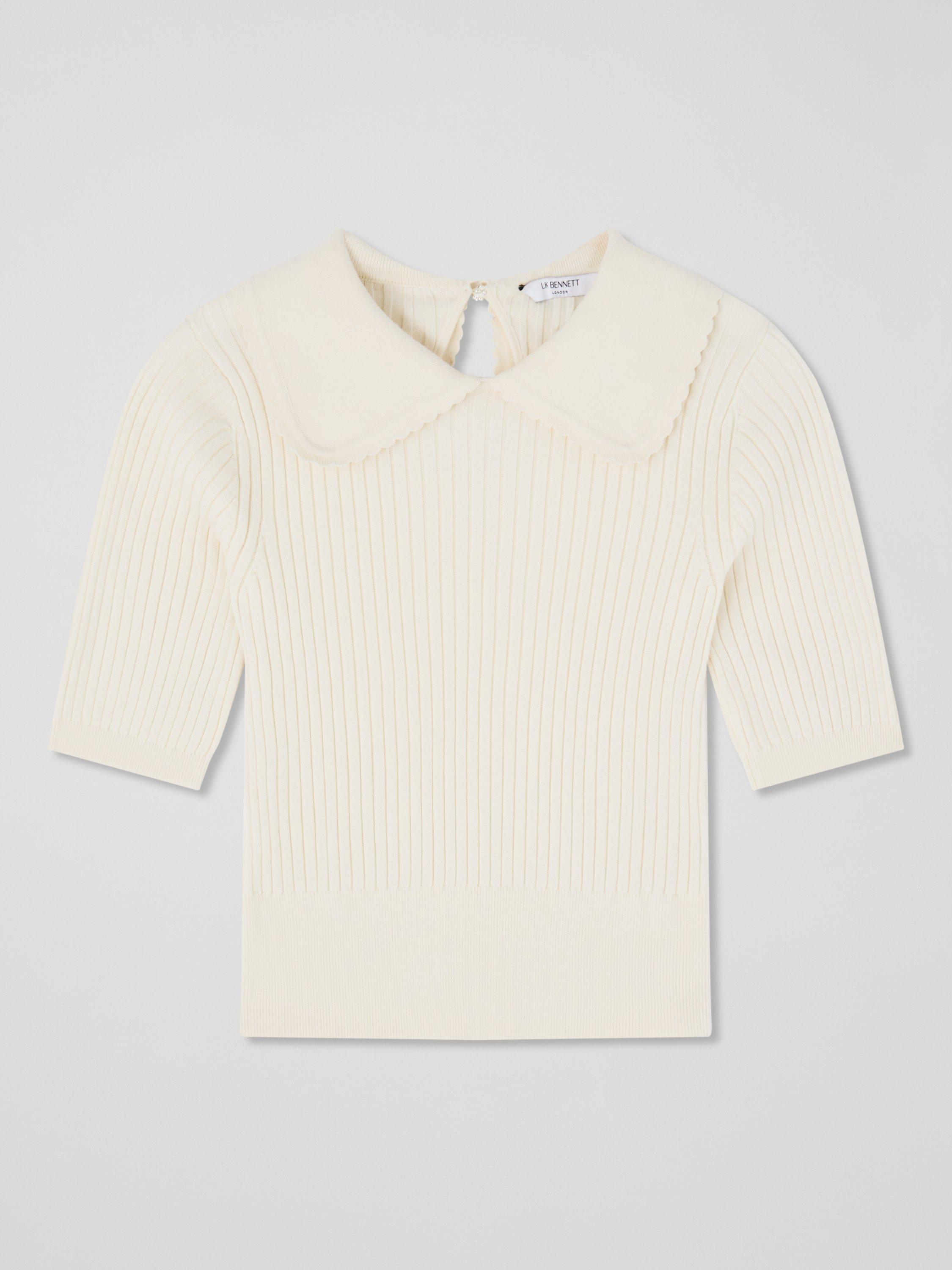 Product image 5 of 5, which shows L.K.Bennett Ophelia Rib Knit Top, Ivory, XS
