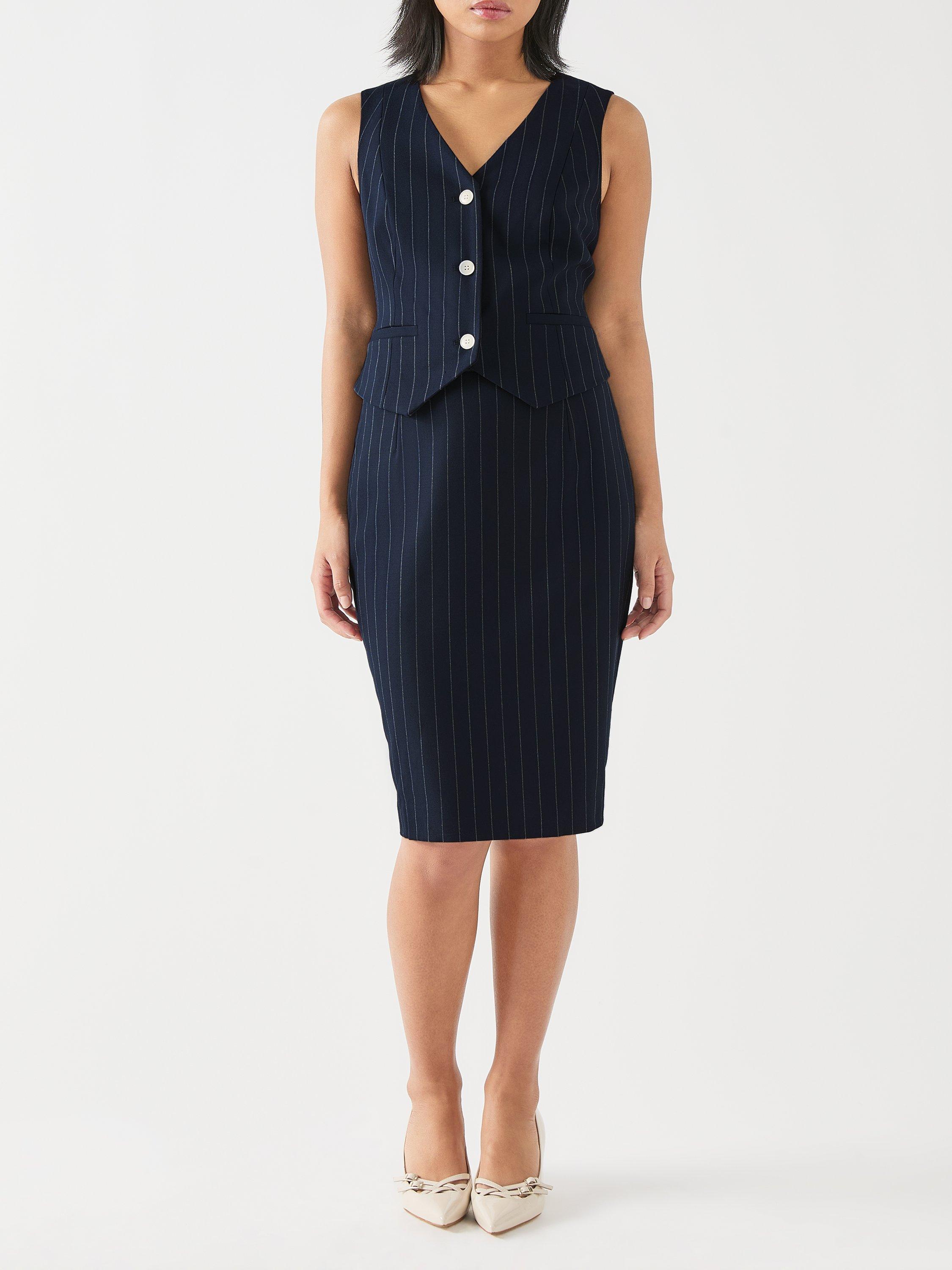 Product image 1 of 5, which shows L.K.Bennett Petite Bella Pinstripe Skirt, Navy, 6