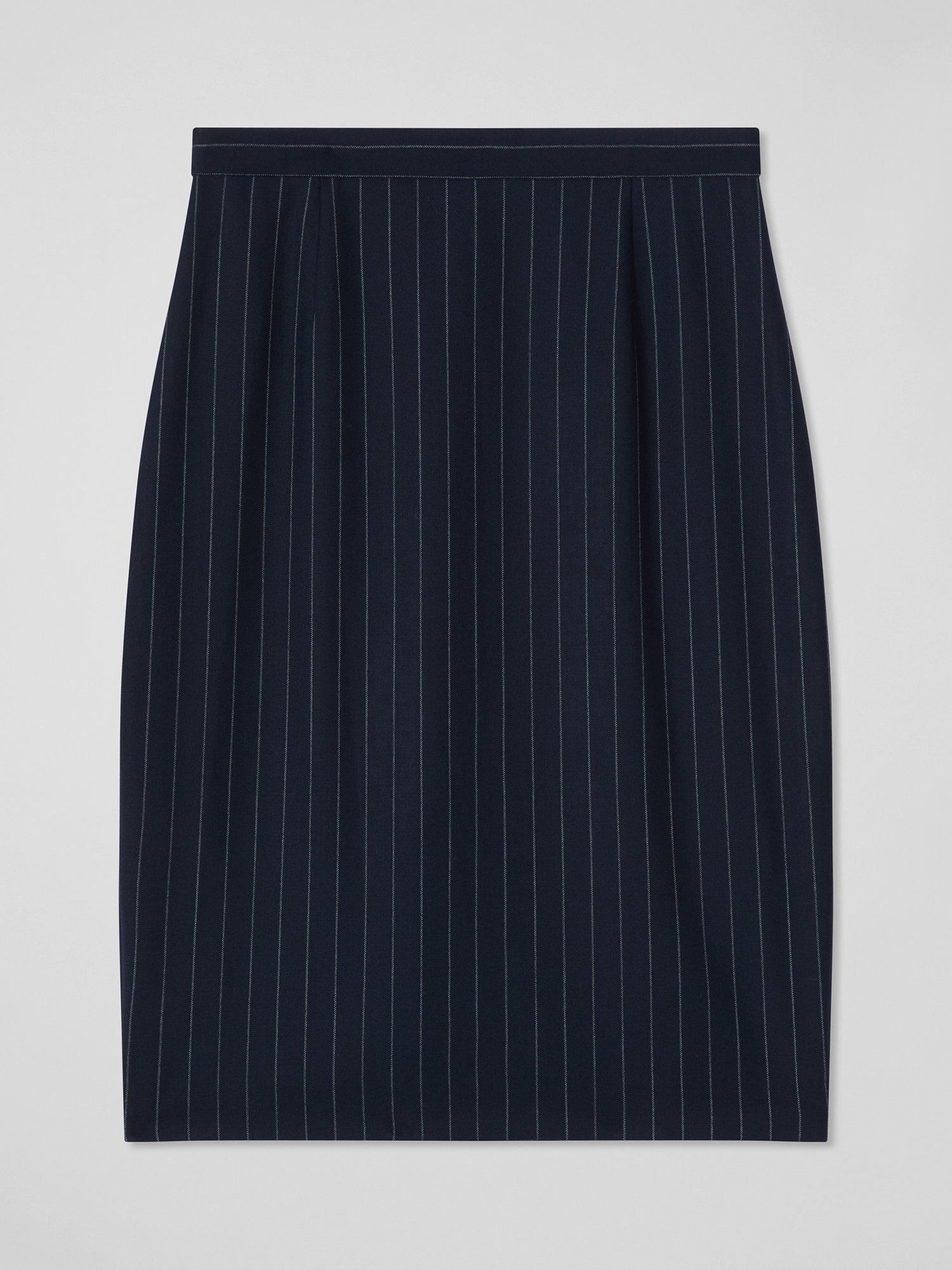Product image 5 of 5, which shows L.K.Bennett Petite Bella Pinstripe Skirt, Navy, 6