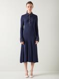 L.K.Bennett Rita Polka Dot Trim Dress, Navy/Ivory