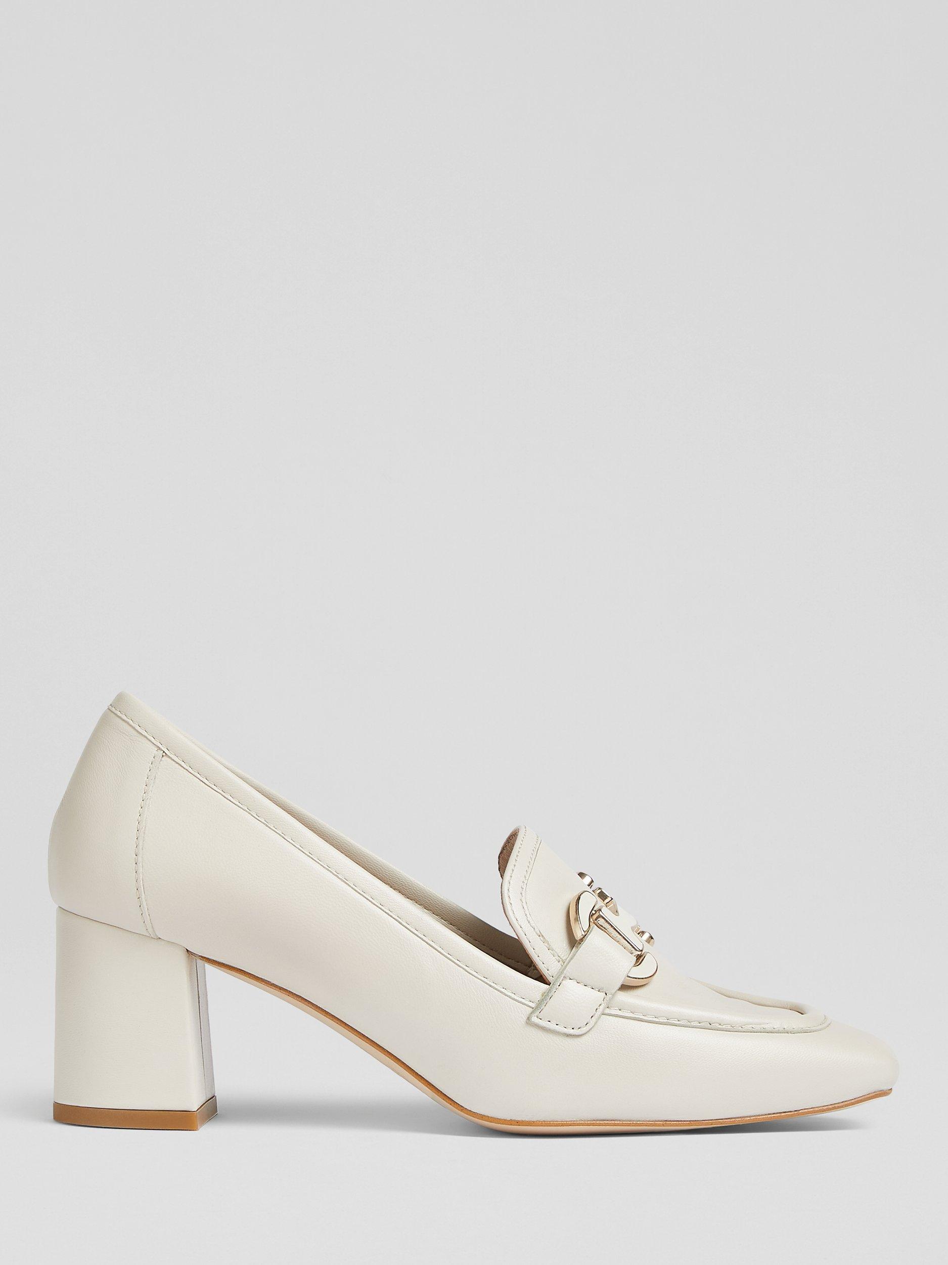Product image 1 of 3, which shows L.K.Bennett Luca Leather Block Heel Snaffle Court Shoes, Ecru, 3