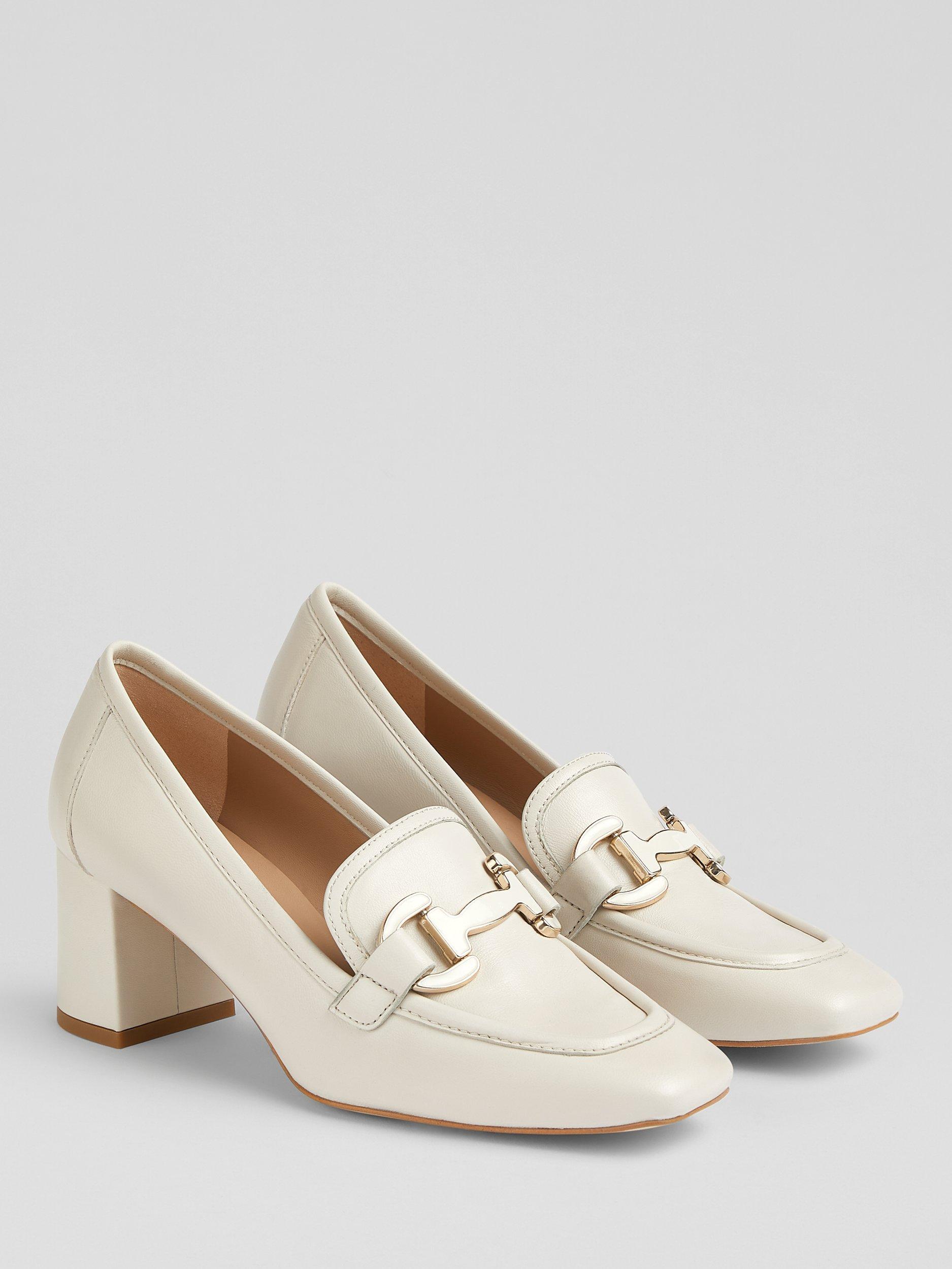Product image 2 of 3, which shows L.K.Bennett Luca Leather Block Heel Snaffle Court Shoes, Ecru, 3