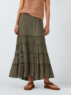 AND/OR Textured Tiered Maxi Skirt, Khaki, Khaki