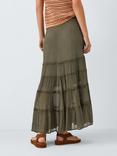AND/OR Textured Tiered Maxi Skirt, Khaki