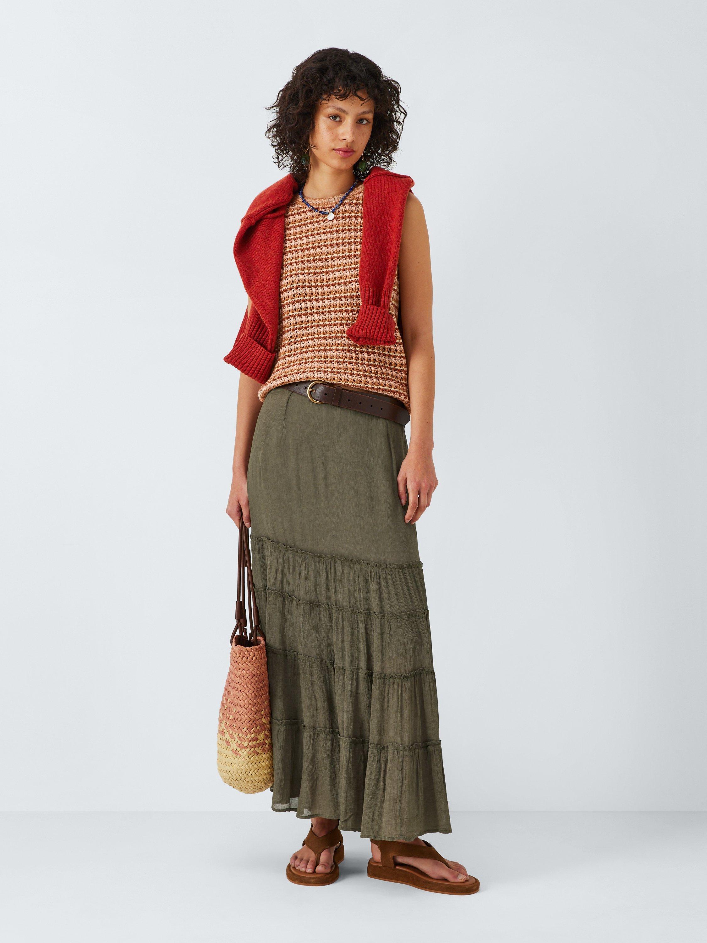 Product image 3 of 6, which shows AND/OR Textured Tiered Maxi Skirt, Khaki, 6