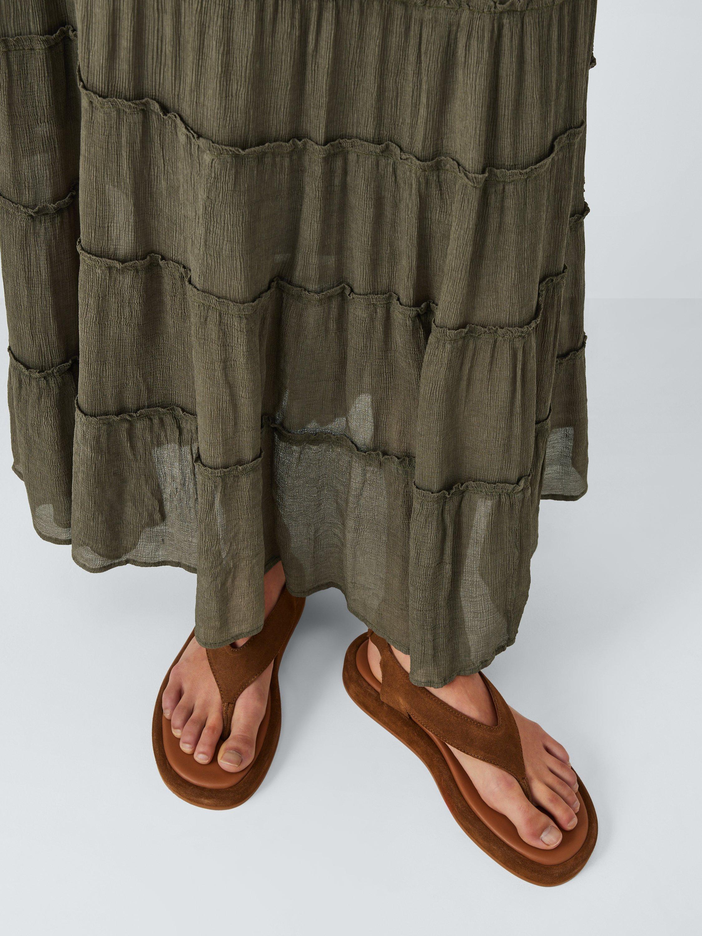 Product image 5 of 6, which shows AND/OR Textured Tiered Maxi Skirt, Khaki, 6
